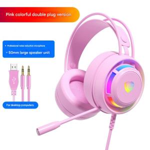 สีดำ สีชมพู หูฟัง Pink Black Computer Headsets PlayerUnknowns Battlegrounds Headphones Sound Position Detection with Microphone 7.1 Esports Gaming Earphones Wired Headsets with Mic for Adults Computer Games Noise Reduction Earpuds