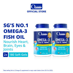 [Value Pack] Omega-3 Fish Oil 1000mg (180s x2)- Ocean Health (Value Worth SGD 129.60) (For Heart Brain Eyes & Joints| Halal)