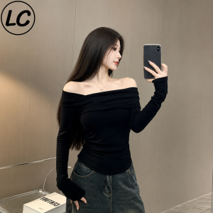 Áo Thun Nữ Trễ Vai Vạt Lệch Cổ Vuông Áo Kiểu Nữ Lệch Vai Phối Dây Rút Eo Dáng Ôm Lucky Clothing 205