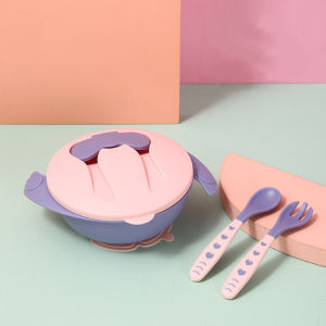 AVINIE BYW02 5-piece baby food feeder set portable baby feeding bowl set silicone tableware suction cup bowl with fork and spoon tableware with lid anti-fall and anti-slip feeding bowl silicone suction cup dinner plate fork and spoon learning set children