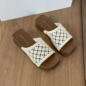 [Free Shipping] 4.0 Thick-Soled Hollowed-Out Breathable Square-Toe Slippers For Women Suitable For Summer Wear Shopping Travel And Leisure With A Non-Slip Soft Sole And A One-Strap Design