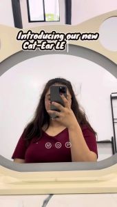 zivon Cat Makeup Mirror Damage Compensation Black & White Cat‑Ear LED Mirror Touch‑Operated Light Tempered‑Glass Desktop Beauty Mirror Home Decor COD Philippines