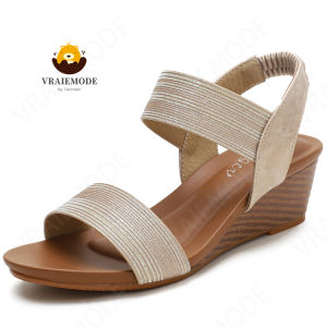 Ankle Strap Wedge Sandals Soft Elastic Band Bohemian Sandals Mid-Heel Non-slip Roman Shoes