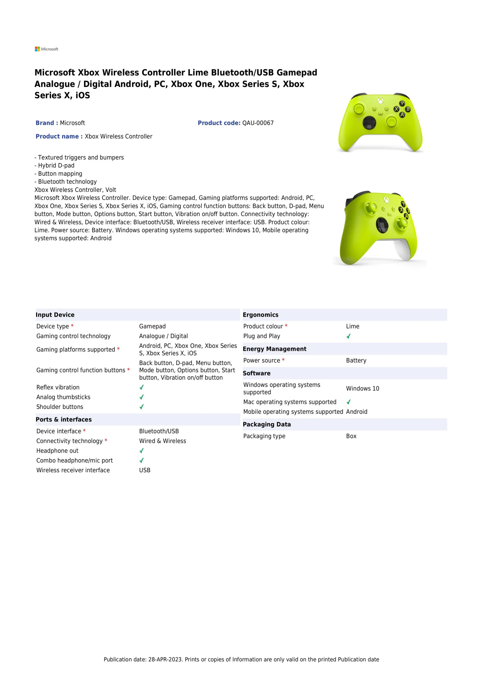 XBOX Wireless Controller Electric Volt