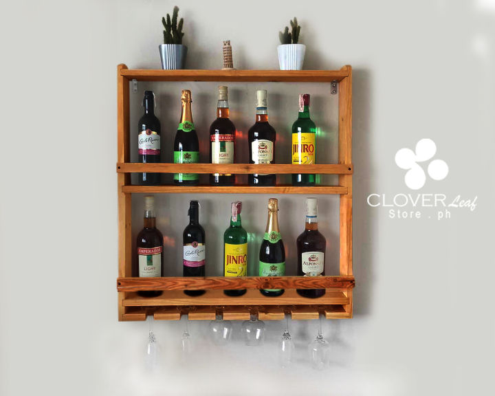 Wine Glass Rack GLASS 12 wine BOTTLES WITH SHELVES Wooden Wall Mounted  Lazada PH