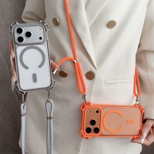 For Magsafe Lanyard Shockproof Clear Case For iPhone 17 Air 16 15 14 13 12 11 Pro Max Plus 16E Magnetic Wireless Charging Cover
