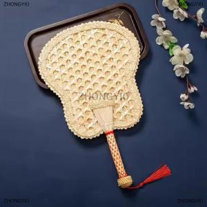 [COD] ZHONGYI0 1Pcs Round Natural Pushan Environmentally Friendly Chinese Style Decorative DIY Woven Fan Cooling Fan Home Decoration Hand Fans