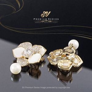 Sv Premium Diamond Uniq Flower Brooch With Pearl Pin Tudung Shawl Bawal Austria Elegant Cute Accessories With Gift Box