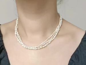 DaVee Three-Strand Twisted Keshi Pearl Necklace Multi-Strand Natural Pearl Twist Necklace