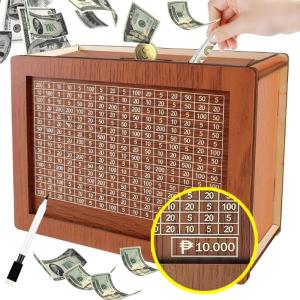 1000/5000/10000 Wooden Money Box with Counter Creative Piggy Bank for Kids Reusable Money Bank