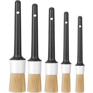 HOL 5Pcs Car Detailing Brushes Ultra Soft Boar Hair Bristle Dense Detail Brush for Washing Wheels Exterior Interior Auto Accessories