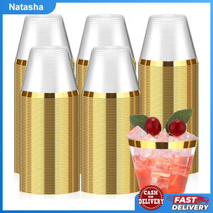 10pcs 9OZ Disposable Cup Gold Silver Rimmed Transparent Tableware Wedding Birthday Party Plastic Cup