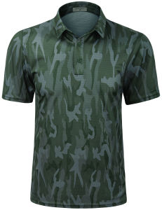 เสื้อยืดเสื้อโปโลสำหรับเล่นกอล์ฟลายพรางแขนสั้นสำหรับผู้ชายดูดซับความชื้นเสื้อกอล์ฟลายพรางแบบแห้งป้องกันแสงแดด UPF 50