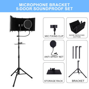 Kit Filter Pop Mikrofon Studio dengan Stand Tripod Tinggi yang Dapat Disesuaikan Kaca depan Isolasi Akustik Lipat untuk Rekaman Podc