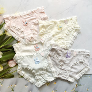 Set 5 Quần lót thun cotton dệt hình thỏ nhiều màu 30kg đến 50kg cho bé gái QC259