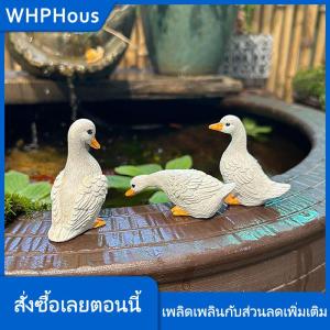 WHPHous 3ชิ้นรูปปั้นเรซินย้อนยุครูปเป็ดสีขาวน่ารักสำหรับตกแต่งโต๊ะในสวน