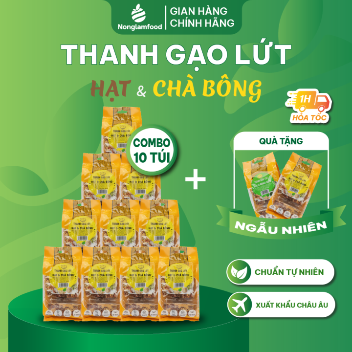 Combo 10 túi thanh gạo lứt hạt và chà bông Gabri Nonglamfood túi 7 ...