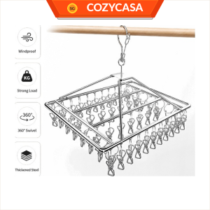 【CozyCasa】 304 Stainless Steel 60 Clip Sock Drying Rack Windproof Swivel Laundry Hanger for Underwear Socks Baby Clothes