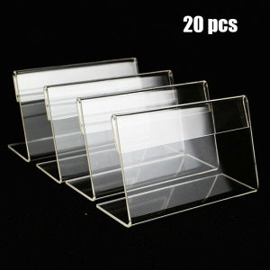 20pcs Acrylic Clear Sign Display Holder  L-shaped Desktop Price Tag Display Stand Business Card Holders