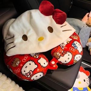 Quivlox U Shaped Travel Neck Pillow Soft Plush Cartoon Hood With Hat Support Cushion Nap Car Rumah Tangga