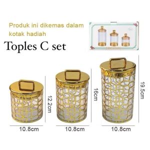 Toples Botol Penyimpanan Makanan One Set 3pcs Aesthetic 8 Varian Warna Emas Tempat SImpan Snack Kue Camilan Box Kemasan Mewah Cantik