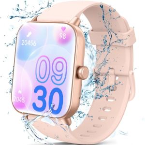 Renewed Vitality Outlet Hikers Womens Smart Watch Bluetooth Calling Built-in Alexa Health and Fitness Tracker 1.8-inch Large Color Screen 120+ Exercise Modes Blood Oxygen and Heart Rate Stress Sleep Monitoring Period Tracking 5ATM Waterproof Wearable for