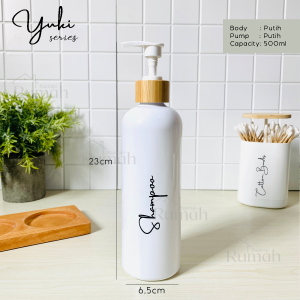 YUKI - Botol Refill Dispenser Sabun Cair 500ML  Body PUTIH Pump Bambu Putih Hitam Aesthetic Japandi