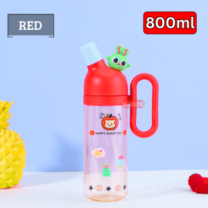 Botol Air Minum Bening Karakter Lucu 800ml / Botol Plastik Aesthetic Moshi / Botol Minum Gagang