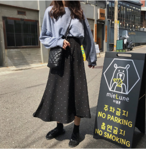 ROK POLKA/MOTIF POLKADOT BAHAN WOOL PEACH/3 SIZE L-XL-XXL/ROK WANITA SPAN KEKINIAN/ROK SPAN KOREAAN