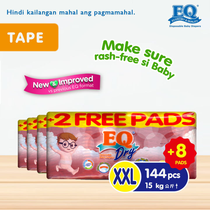 EQ Dry XXL (1216 kg) 36 pcs x 4 packs (144 pcs) Tape Diapers