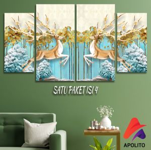 HIASAN DINDING PEMANDANGAN RUSA  SET ISI 4 AESTHETIC GREEN DEER KAMAR DEKORASI RUMAH WALL DECOR AESTHETIC DECOR KAMAR RUSA