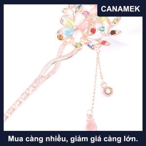 【CANAMEK】 Ghim Cài tóc đá mắt mèo Kẹp Tóc Đính kim cương giả hình hoa đôi