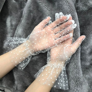 GENENIC 1 Pair Wedding Sunscreen Stretchy Falbala Flexible Accessories Spots Gloves Spots Lace Mittens Tulle Gloves