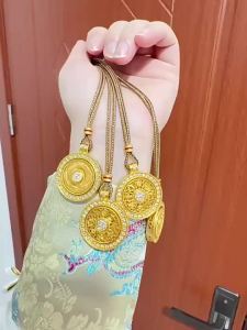 【Ship in 24H】大师已开光 招财沙金吊坠铜合金 转运项链编绳镶钻可转动八宝罗盘转运配件钥匙扣高保色 Sand gold pendant copper alloy necklace braided rope with diamonds can be rotated eight treasures compass transit