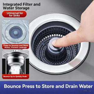 Stainless Steel Kitchen Sink Strainer Push Button Type Universal Sink Drain Plug with Spring Loaded Core Pop-Up Bounce Core Assembly Anti-Clogging Rust-Proof Odor Leak Prevention Drain Filter Cleaning Accessories
