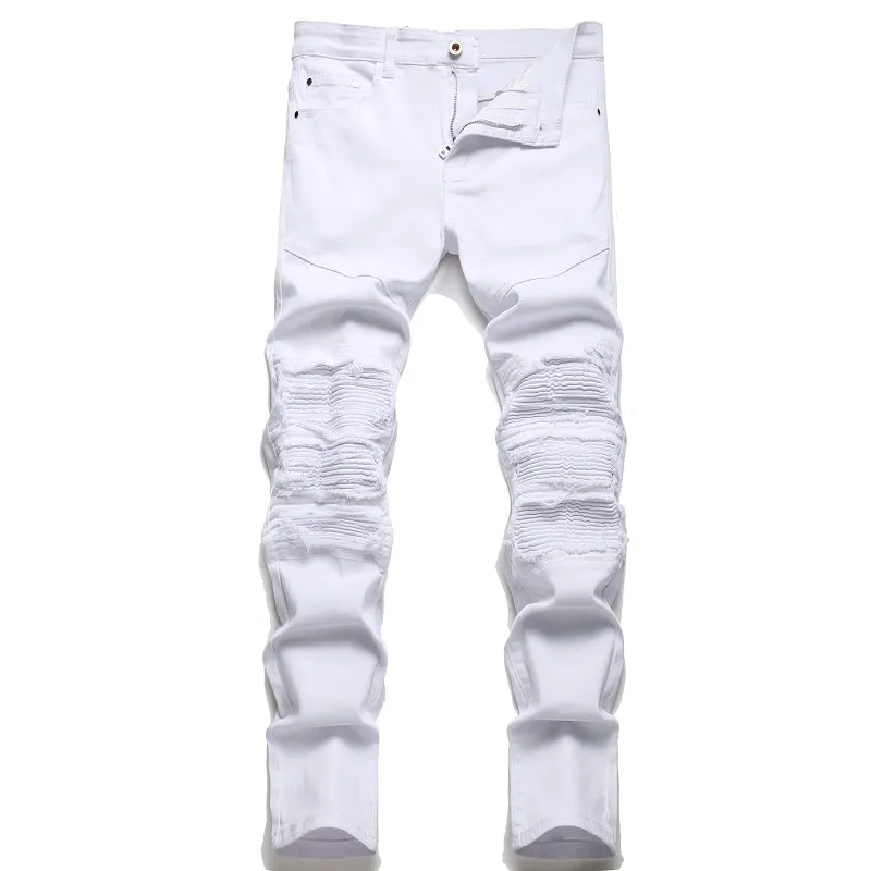 Men Jeans Jean Homme Pantalon Ripped Slim Denim Trousers Biker