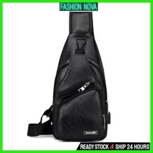 Fashion Nova 🎁 Ready Stock 🌈 Retro Leather Crossbody Men Bag USB Bag Sling Bag Chest Bag Beg