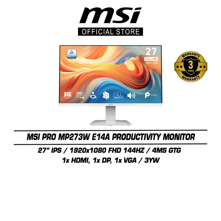 MSI PRO MP273W E14A Business & Productivity Monitor (27 Inch FHD IPS 144Hz 3Y)