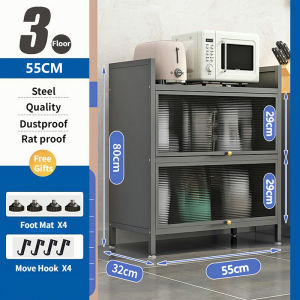 Rak Dapur Kabinet Microwave Oven Self Kitchen Cabinet Rack With Doors&Wheels Kitchen Organizer Storage Rack