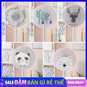 Lưới bọc quạt an toàn cho bé phủ cả mặt sau hình thú ngộ nghĩnh - Lưới Vải Bọc Lồng Quạt Máy Có Dây Rút An Toàn Cho Bé Mẫu Hoạt Hình Dễ Thương