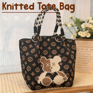 Knitted Tote Bag Shoulder Handbag Soft Woven Casual Daily Carry Lightweight Korean Inspired Cute Design