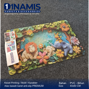 Keset karpet Mie Bihun motif hewan Full Printing Anti Slip 40x60 Tebal 12mm bahan PVC lembut