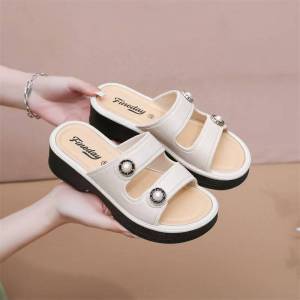 [Free Shipping] Summer WomenS Fashionable Slip-On Sandals Elegant And Comfortable Thick-Soled WomenS Slippers Wedge-Heeled Casual PVC Mom Sandals