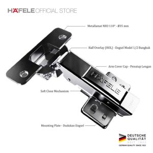Hafele Engsel Kabinet 1/2 Bungkuk Soft Close Metallamat Neo 110Â°