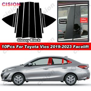 10 cái Màu đen Piano bóng chất liệu nhựa cứng cửa xe cửa sổ trung tâm B C trụ cột giữa cột vỏ bọc trang trí hiệu ứng gương nhãn dán cho TOYOTA VIOS 2019 2020 2021 2022 2023 2024 Facelift