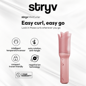 Stryv MiniCurler Automatic Hair Curler Anti-Tangle 3 Temperature Settings Travel-Friendly