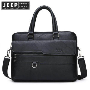 JEEP SPIRIT 1941 ESTD Business Briefcase Leather High Quality Mens Office Bag Casual Suitable for 14 inch Laptop Case