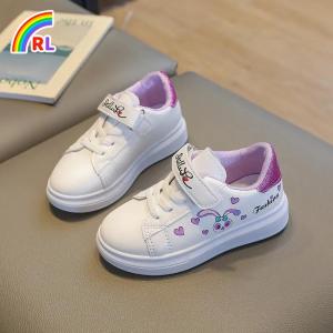 RL Girls Shoes Purple and Pink Sports Shoes For Children Mesh Small White School Shoes 3-12 Years For Children (size 26-37)