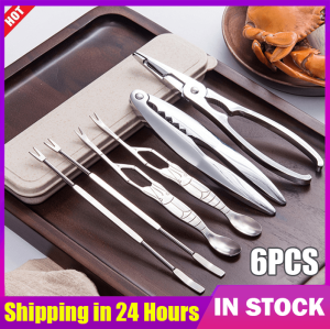6pcs Stainless Steel Seafood Tool Sets Crab Crackers Picks Spoons Set Crab Peel Shrimp Tool Lobster Clamp Pliers Clip Pick Set