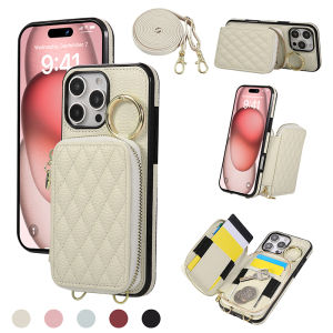 Cho Apple iPhone 18 Pro Max 16 Pro 17 Không Khí 15 Cộng Với iPhone 14 Pro iPhone 13 Pro Max 12 iPhone 11 Trường Hợp Ví Trường Hợp đồ đựng thẻ Dây Kéo Trở Lại Trường Hợp Nhẫn Chủ Chân Đế Với Crossbody dây buộc Tín Dụng khe cắm thẻ da PU mềm Bìa